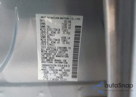 2009 Nissan Titan Xe from USA, damaged, VIN 1N6BA07D19N304983